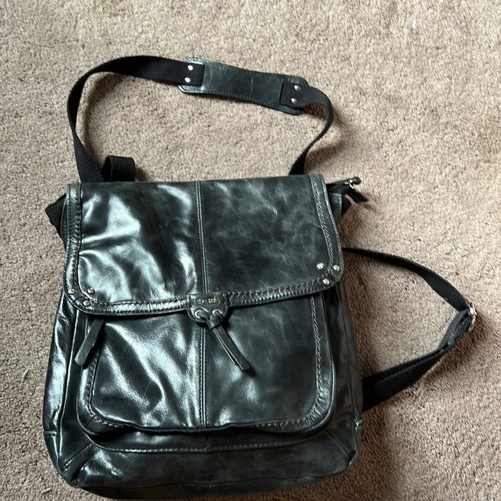 The Sak Ventura Black Leather Convertible Backpack/ Crossbody